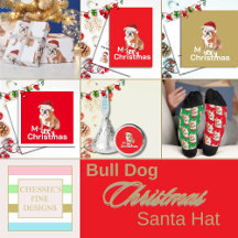 Bull Dog Christmas Santa Hat Stationary