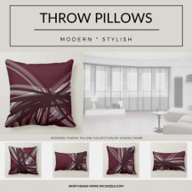 Pillows   Burgundy & Gray Artistic Abstract Ribbon