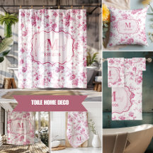 Pink Toile Floral Monogram Home Decor