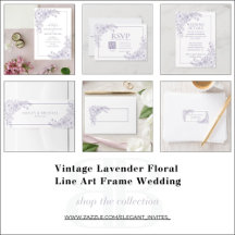 Vintage Lavender Floral Line Art Frame Wedding