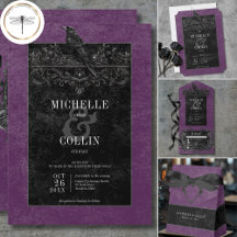 Gothic Black Raven & Black Roses Purple Wedding