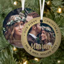 Newlyweds First Christmas Gold Wedding Ornaments
