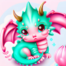 Cute Kawaii Teal and Pink Baby Dragon