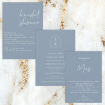 Simple Modern Dusty Blue Bridal Shower Invitations