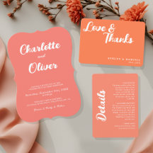 Modern Coral Union Script Pink Orange Wedding