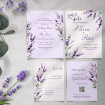  Elegant Lavender Watercolor Floral Wedding Suite