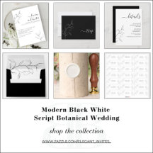 Modern Black White Script Botanical Wedding