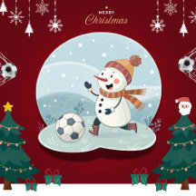 Christmas snowman playing soccer