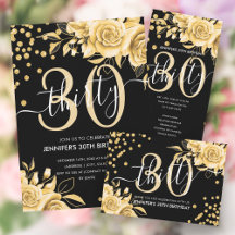 Glam Gold & Black Floral Glitter 30th Birthday Set