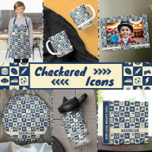 Cute Modern Blue Checkered Icons Pattern for Boy's
