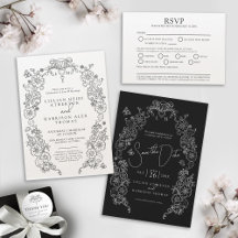 Fleur de lis flower butterflies art mono wedding