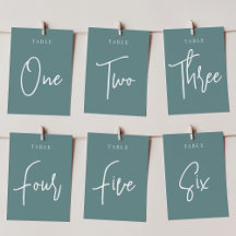 Dusty Teal   Modern Handwritten Table Numbers