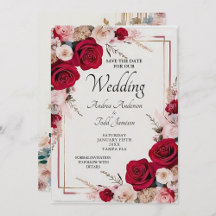 Watercolor red rose wedding