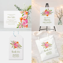 Pink and Orange Watercolor Floral Baby Shower