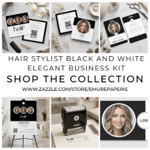 Hair Stylist Black And White Elegant Business Kit