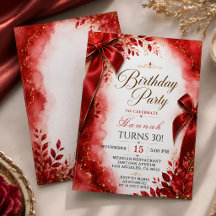 Elegant Floral Bow 30th Birthday Party Invitation 