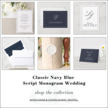 Classic Navy Blue Script Monogram Wedding