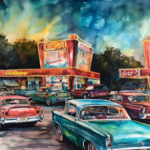  Nostalgic Era Drive-in Digital Art Print