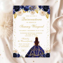 Navy Blue Floral Princess Quinceañera