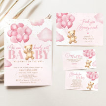 Pink Teddy bear balloons girl baby shower