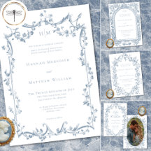 Classic Elegant Dusty Blue Floral Frame Wedding