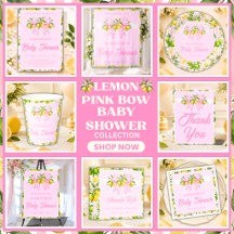 Lemon Pink Gingham Bow Baby Shower Collection