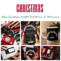 Black Christmas Graffiti Invitations & Stationery
