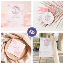 Girly Pink Bows Disco Ball Bridal Shower