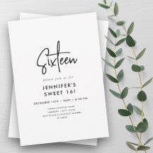 2024 Black & White Sweet 16 Invitations 
