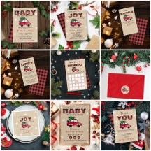 Festive Red Car Rustic Christmas Baby Shower