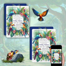 Colourful Tropical Birds among Vibrant, Lush plant