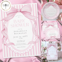 Pink Bow Girl Coquette Striped Baby Shower