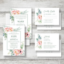 Pink White Flower Trilingual Wedding Set