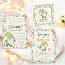 Cute Green Floral Woodland Gnome 1st Birthday