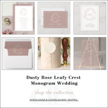 Dusty Rose Leafy Crest Monogram Wedding