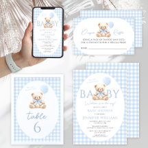 Cute Blue Teddy Bear Bow Balloon Baby Boy Shower