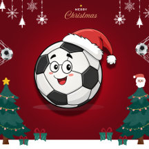 Smiling Soccer Ball with Santa Hat