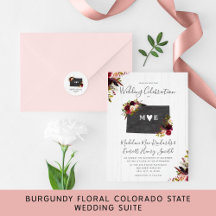 Colorado State with Burgundy Floral & Wood Wedding
