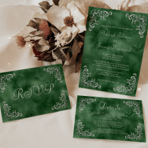 Vintage Silver Acanthus Emerald Green Wedding
