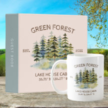Vintage Foggy Green Forest Watercolor Cabin Lodge 