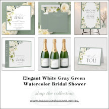 Elegant White Gray Green Watercolor Bridal Shower