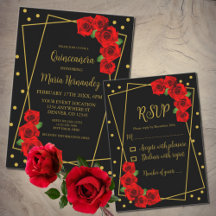 Red Rose Black and Gold Quinceañera