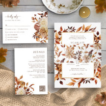 Autumn Leaves Fall Florals Wedding Invitations