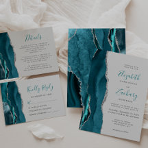 Elegant Teal Silver Agate Gray Wedding Suite