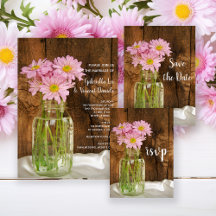 Mason Jar and Pink Daisies Country Barn Wedding
