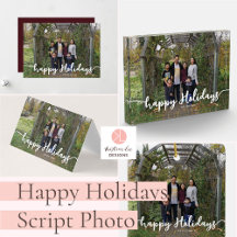 Happy Holidays Script Calligraphy Family Photo