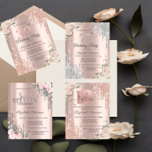 Chic Glitter Drips,Flowers Rose Gold Birthday 