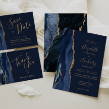 Elegant Navy Blue Gold Agate Wedding Suite