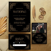Modern Deco Royale Black & Gold Wedding Set