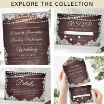 Rustic Wood, String Lights & White Lace Wedding